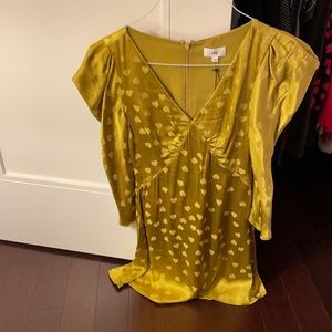 Yellow gold heart print mini dress w puff long sleeve
